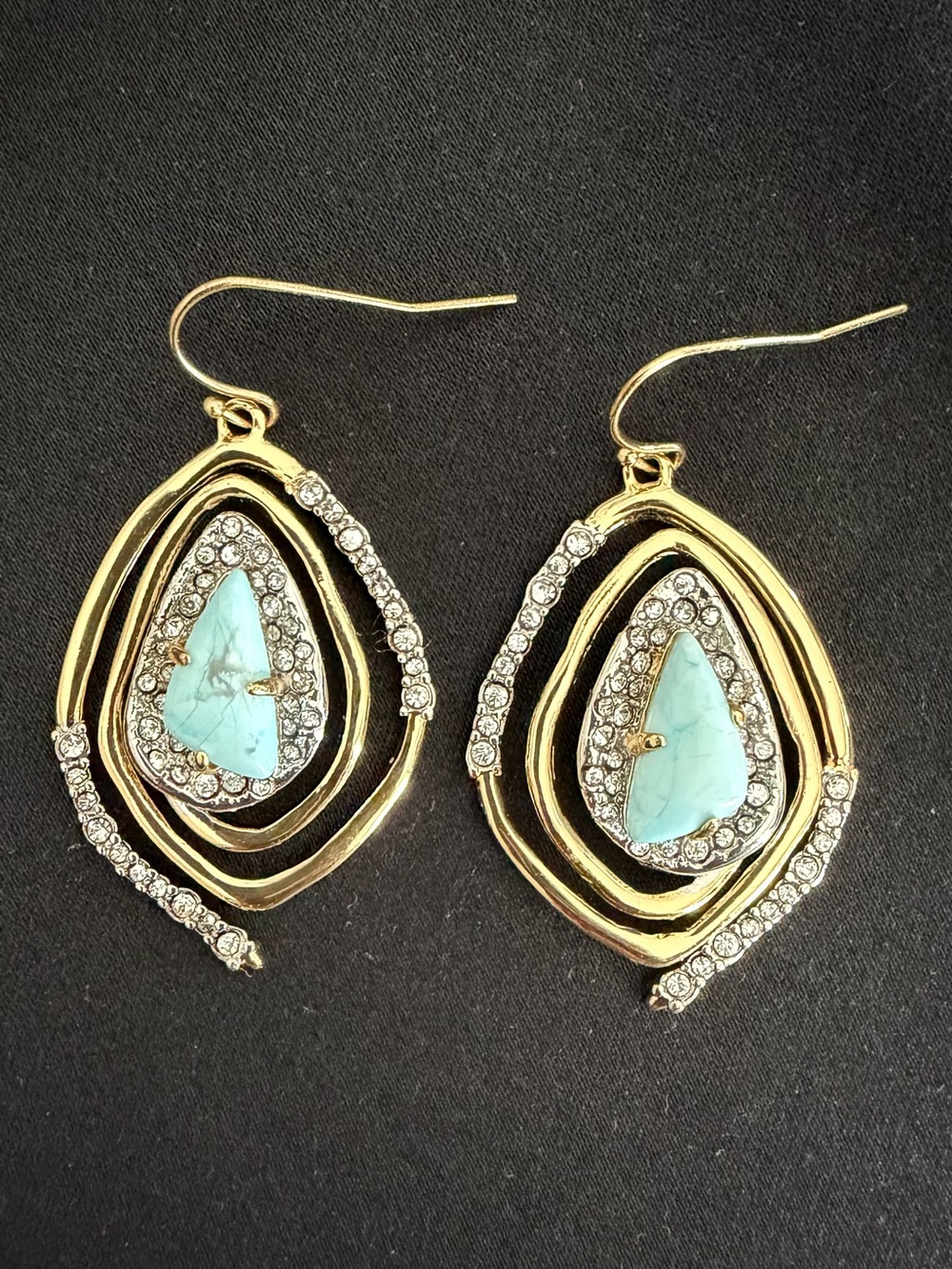 ALEXIS BITTAR •Gold Roxbury Orbiting Sculpted Spiral Crystal Turquoise Earrings
